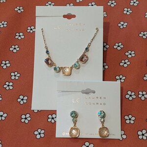 LC Laura Conrad Gold Tone Crystal & Simulated Multi-color Necklace & Earrings